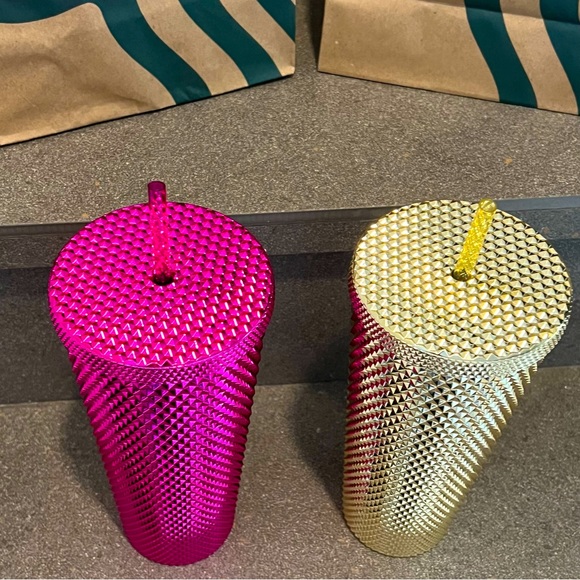 Starbucks 2022 Holiday Edition Sangria & Gold Bling Stud Tumbler Set, Venti, NWT - Picture 8 of 11
